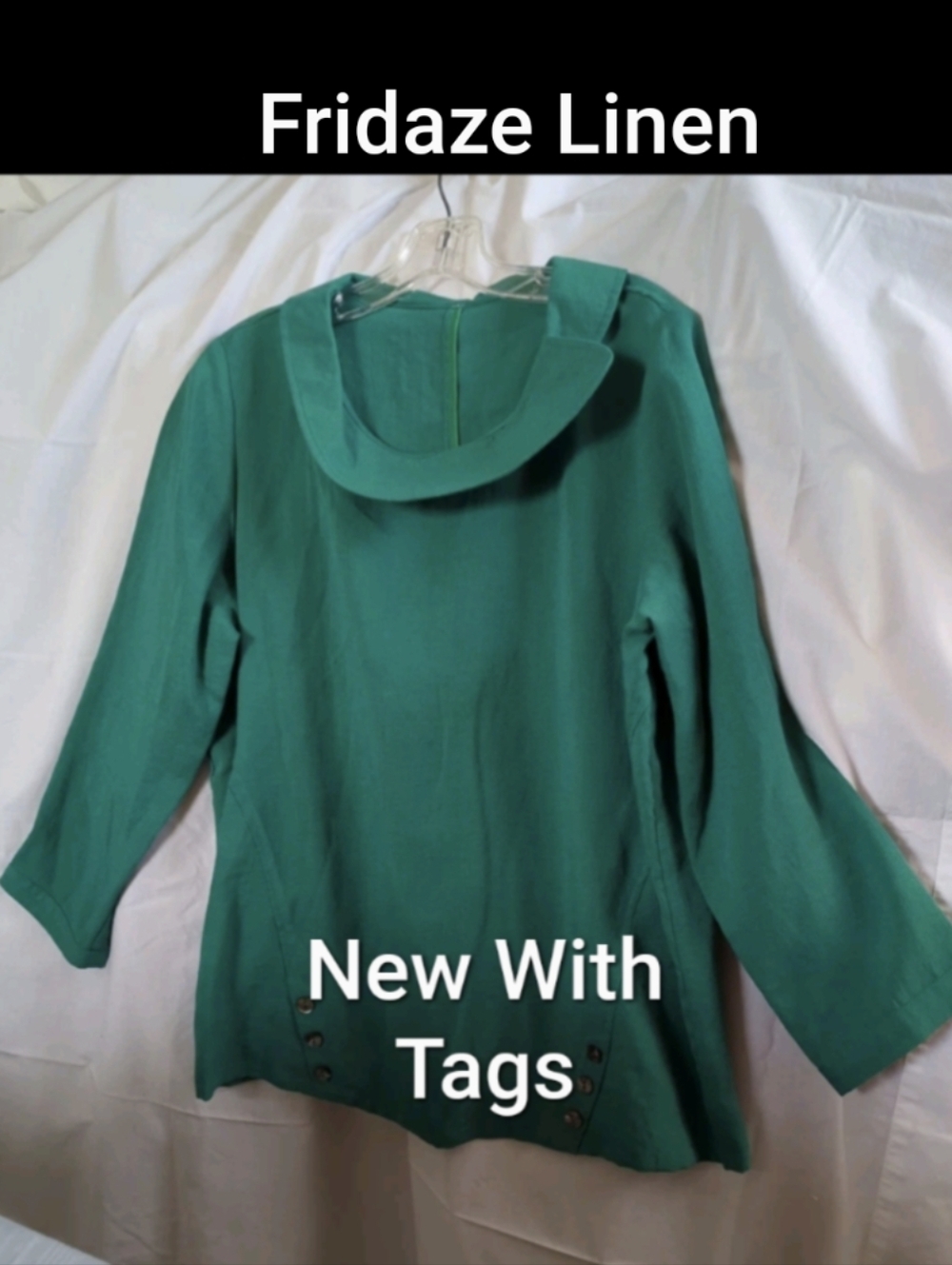 Fridaze Linen Redefined 100% Linen Sz S 3\4 Sleeve Evergreen Top Blouse NWT